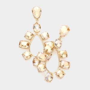 Topaz Stone Trimmed Dangle Earrings Teardrop Crystal Bling Statement Jewelry